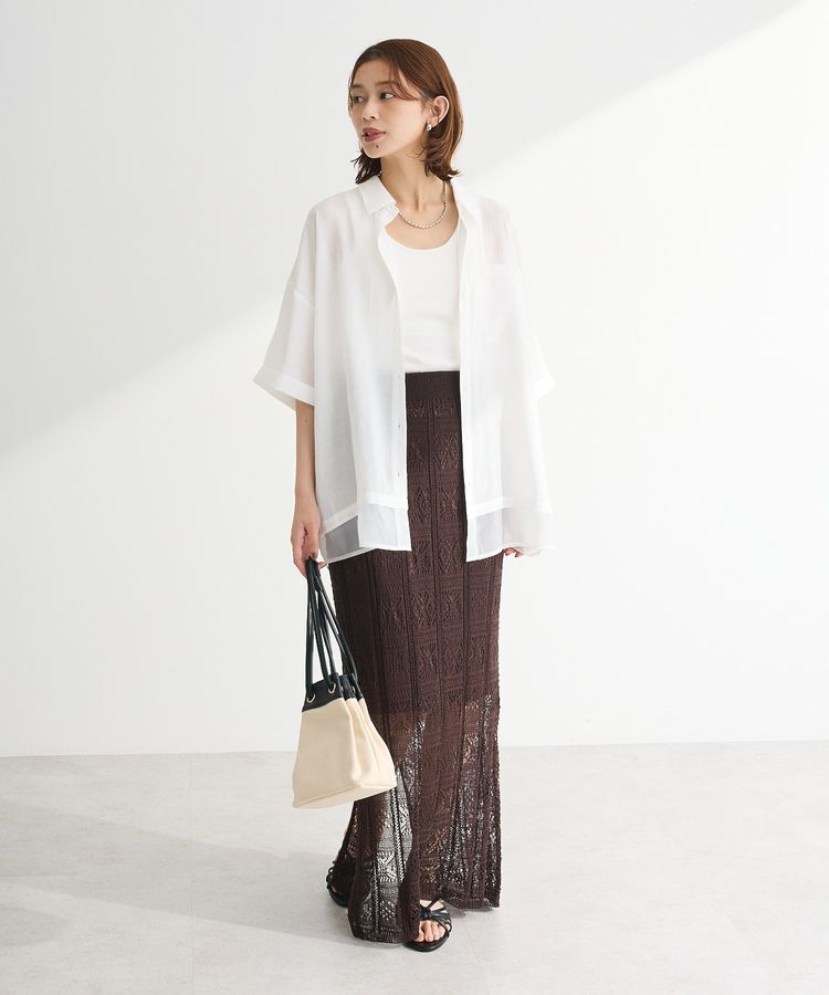 Green Parks「透かし柄ニットレースIラインスカート」|タイト|