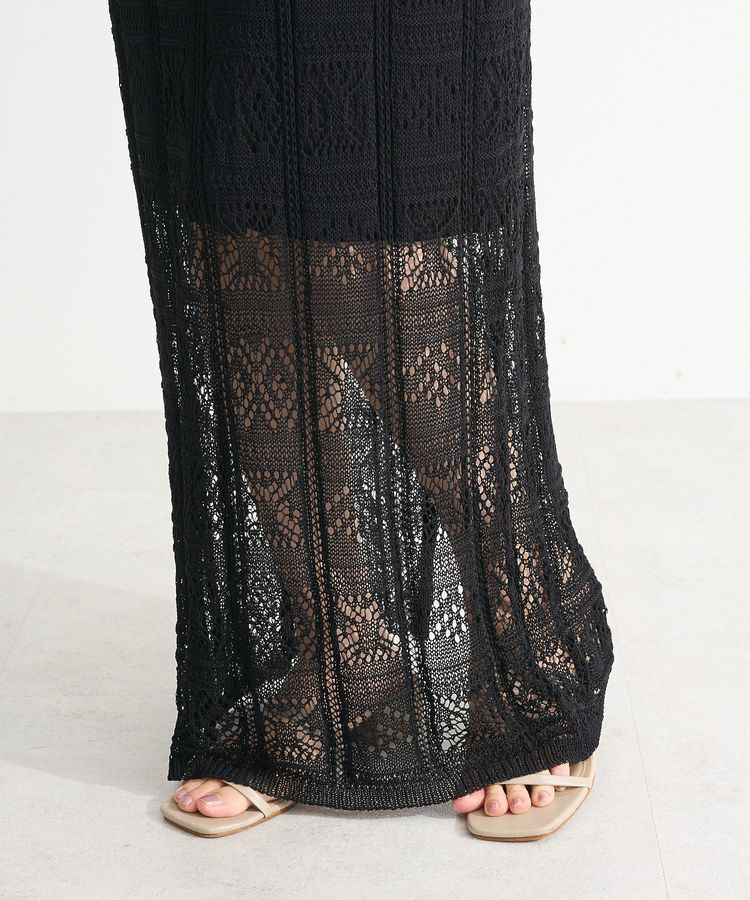 Green Parks「透かし柄ニットレースIラインスカート」|タイト|