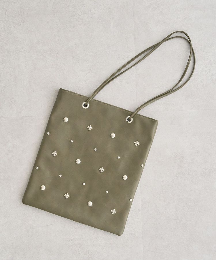 armonia「andmikka.スタッズ付A4トートバッグ」|トートバッグ|Khaki