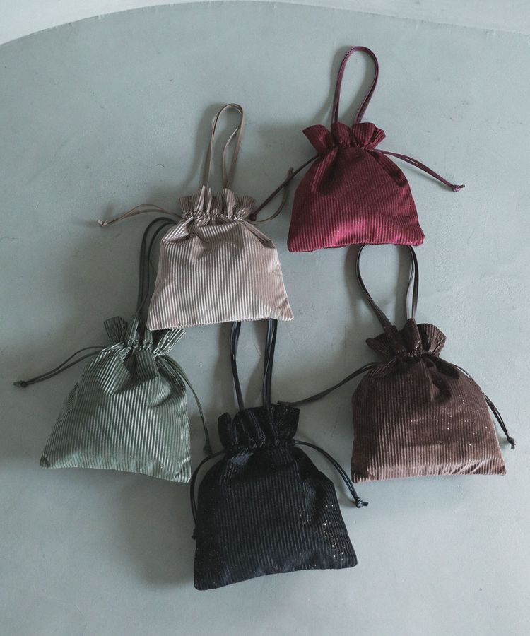 armonia「andmikka.ラメベロアプリーツ巾着バッグ」|トートバッグ|