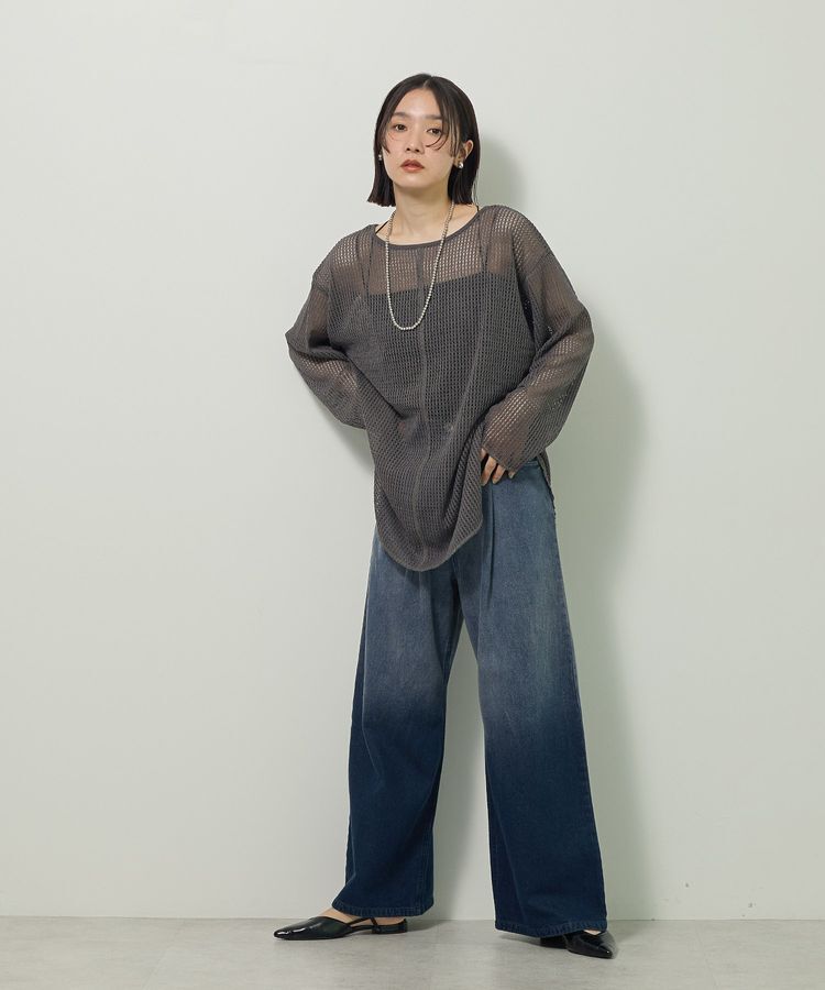 Green Parks「メッシュ長袖ゆるカットプルオーバー」|Tシャツ・カットソー|