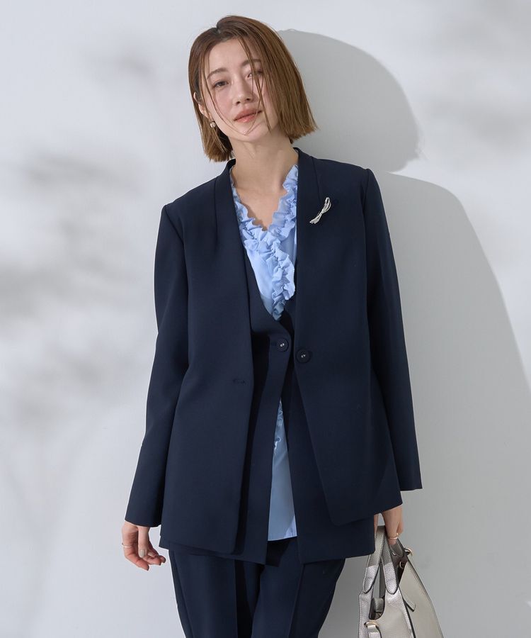 YECCA VECCA「ストレッチノーカラージャケット」|テーラードジャケット|Navy