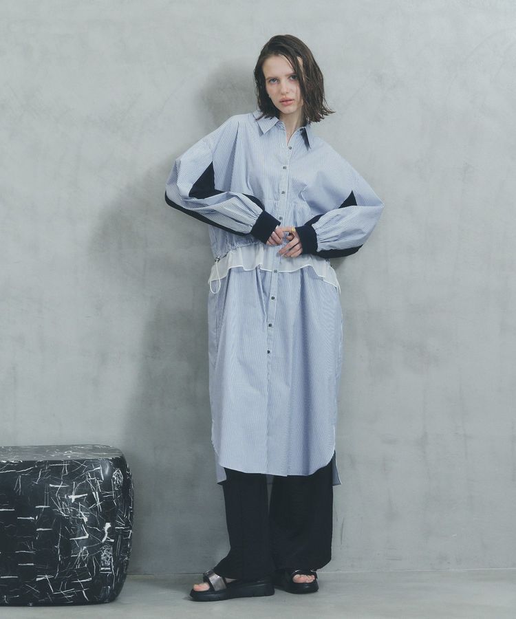 Editt by YECCA VECCA「シアーMIXドロストデザインシャツワンピース」|ワンピース|