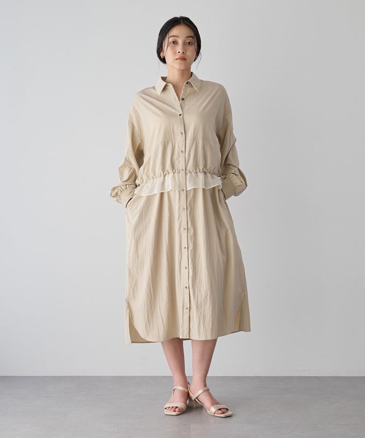 Editt by YECCA VECCA「シアーMIXドロストデザインシャツワンピース」|ワンピース|