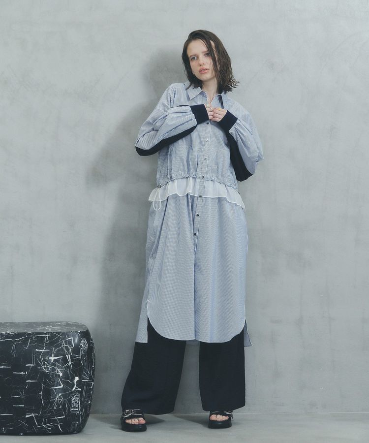 Editt by YECCA VECCA「シアーMIXドロストデザインシャツワンピース」|ワンピース|