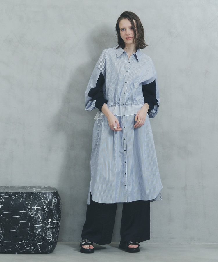 Editt by YECCA VECCA「シアーMIXドロストデザインシャツワンピース」|ワンピース|