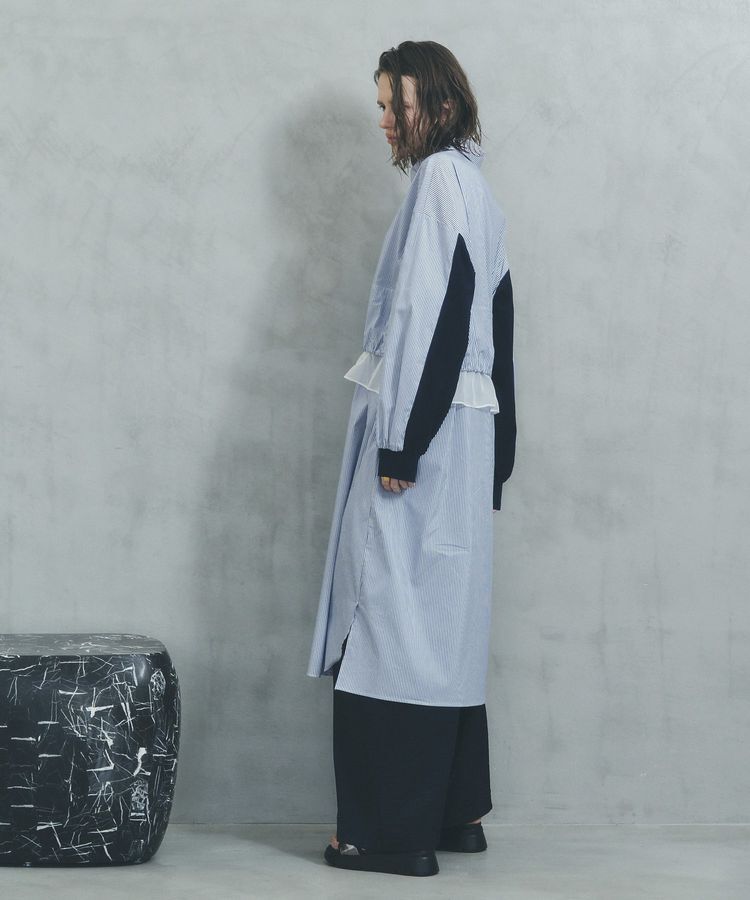 Editt by YECCA VECCA「シアーMIXドロストデザインシャツワンピース」|ワンピース|