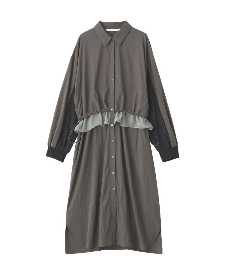 Editt by YECCA VECCA「シアーMIXドロストデザインシャツワンピース」|ワンピース|