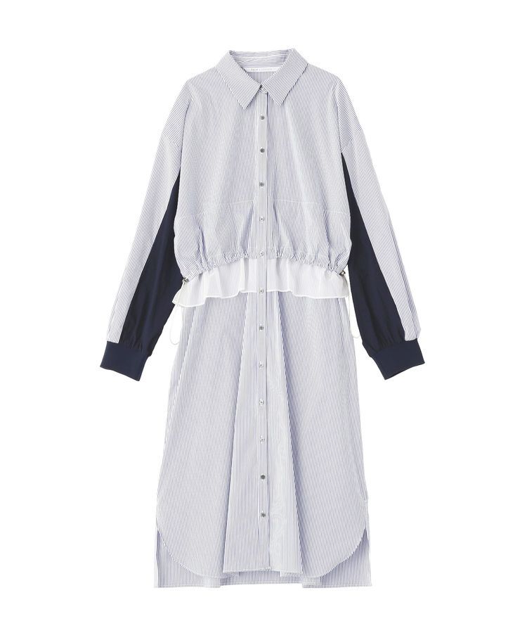 Editt by YECCA VECCA「シアーMIXドロストデザインシャツワンピース」|ワンピース|