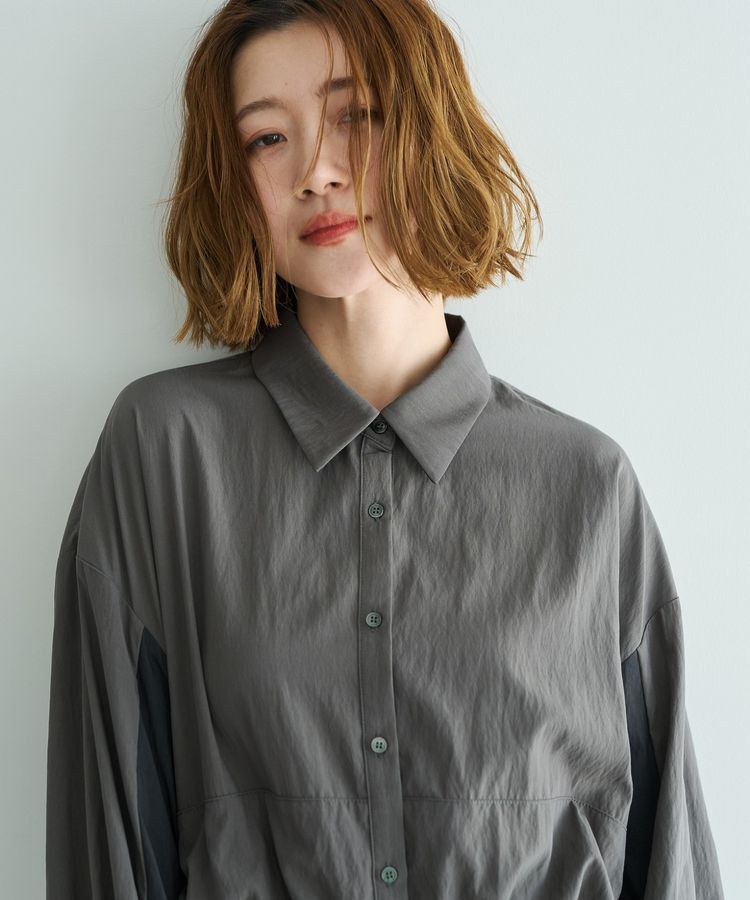 Editt by YECCA VECCA「シアーMIXドロストデザインシャツワンピース」|ワンピース|