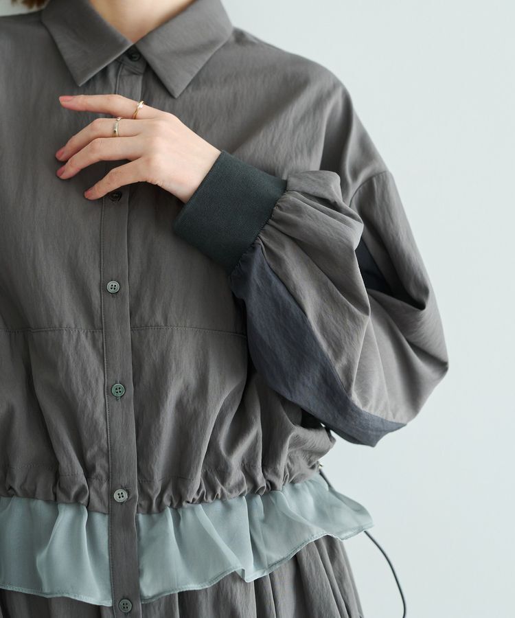 Editt by YECCA VECCA「シアーMIXドロストデザインシャツワンピース」|ワンピース|