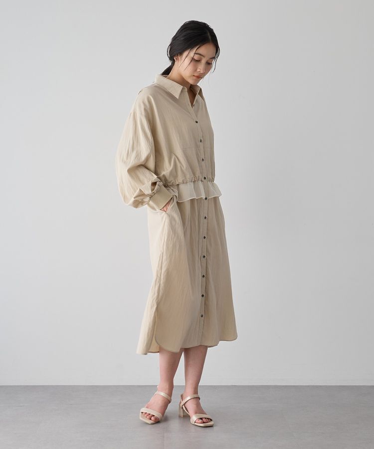 Editt by YECCA VECCA「シアーMIXドロストデザインシャツワンピース」|ワンピース|