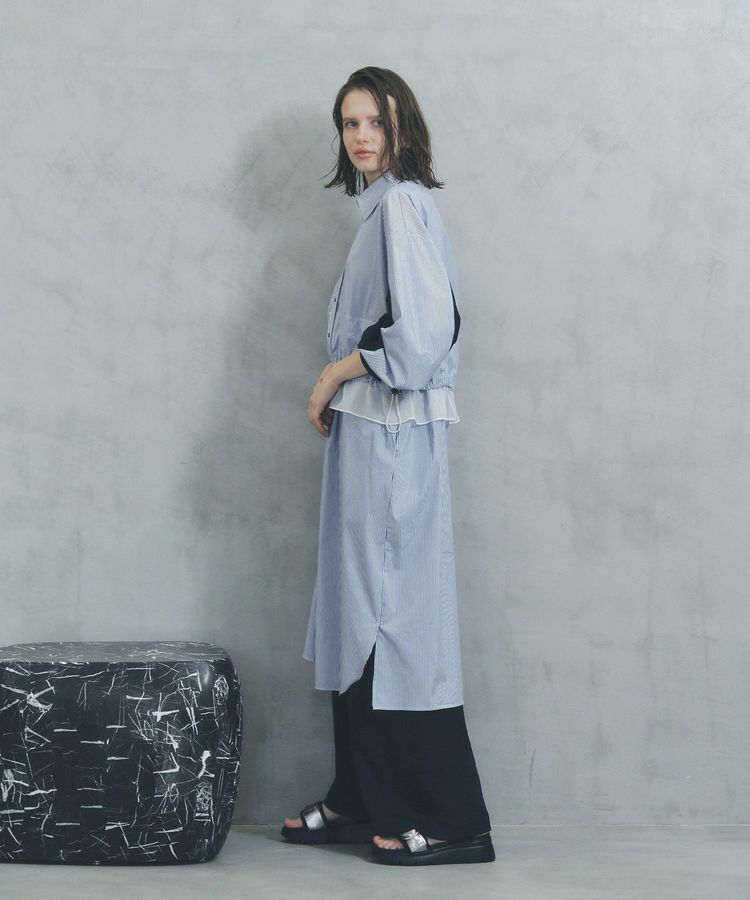 Editt by YECCA VECCA「シアーMIXドロストデザインシャツワンピース」|ワンピース|