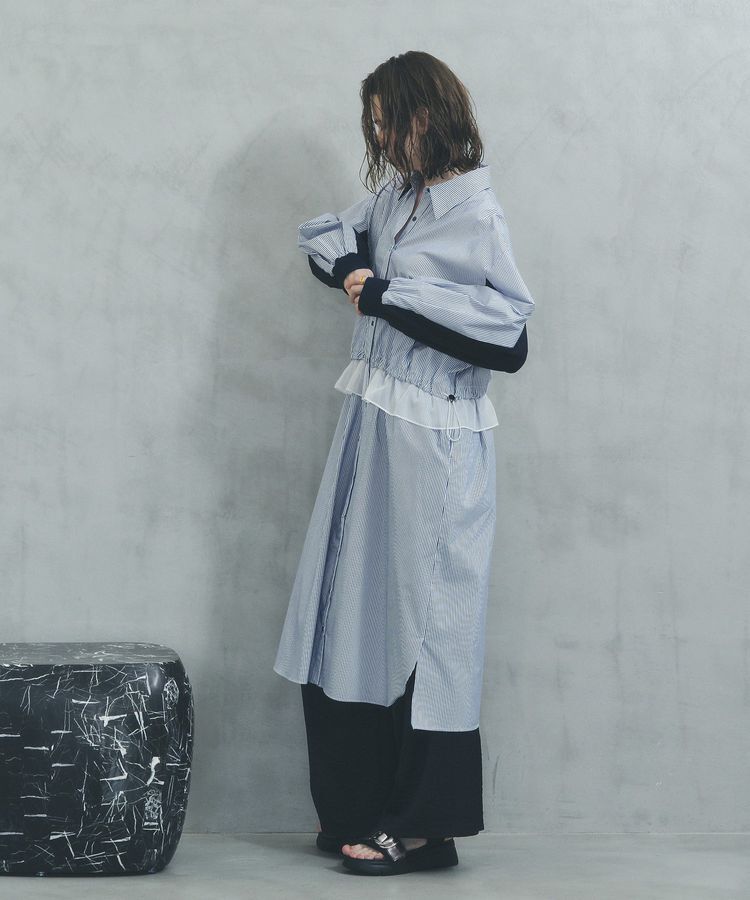 Editt by YECCA VECCA「シアーMIXドロストデザインシャツワンピース」|ワンピース|