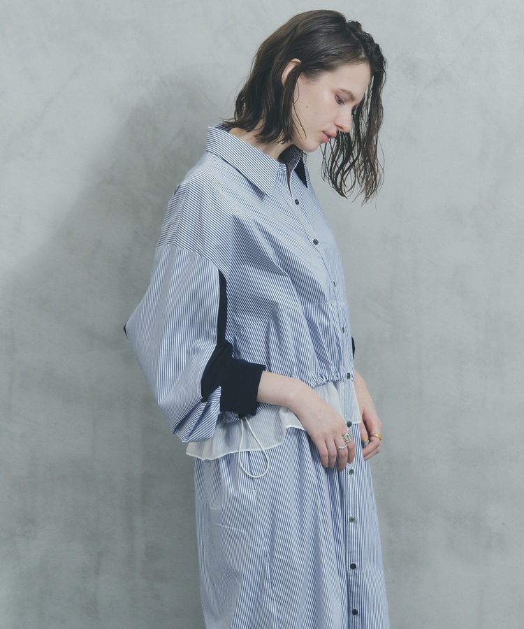 Editt by YECCA VECCA「シアーMIXドロストデザインシャツワンピース」|ワンピース|