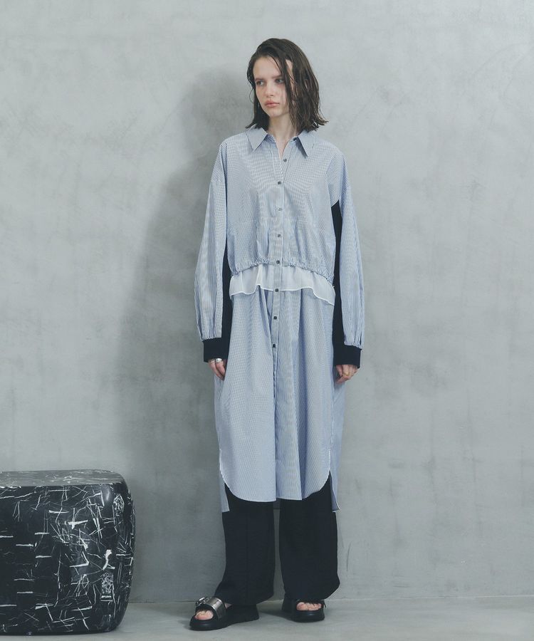 Editt by YECCA VECCA「シアーMIXドロストデザインシャツワンピース」|ワンピース|