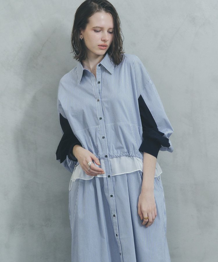 Editt by YECCA VECCA「シアーMIXドロストデザインシャツワンピース」|ワンピース|