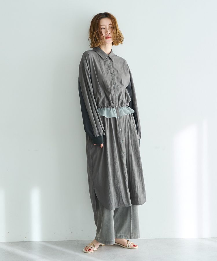Editt by YECCA VECCA「シアーMIXドロストデザインシャツワンピース」|ワンピース|