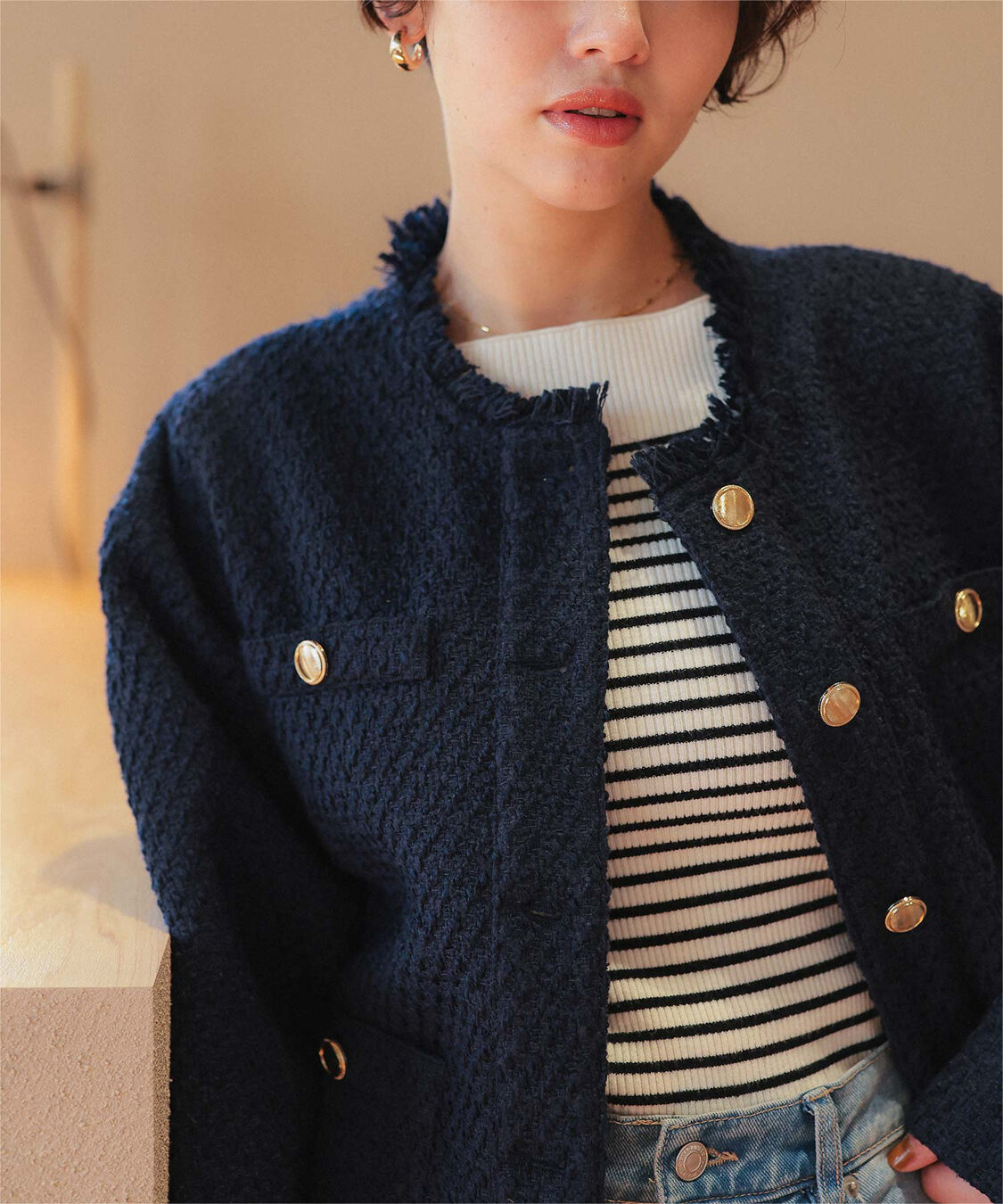 titivate「ツイードジャケット」|ノーカラージャケット|