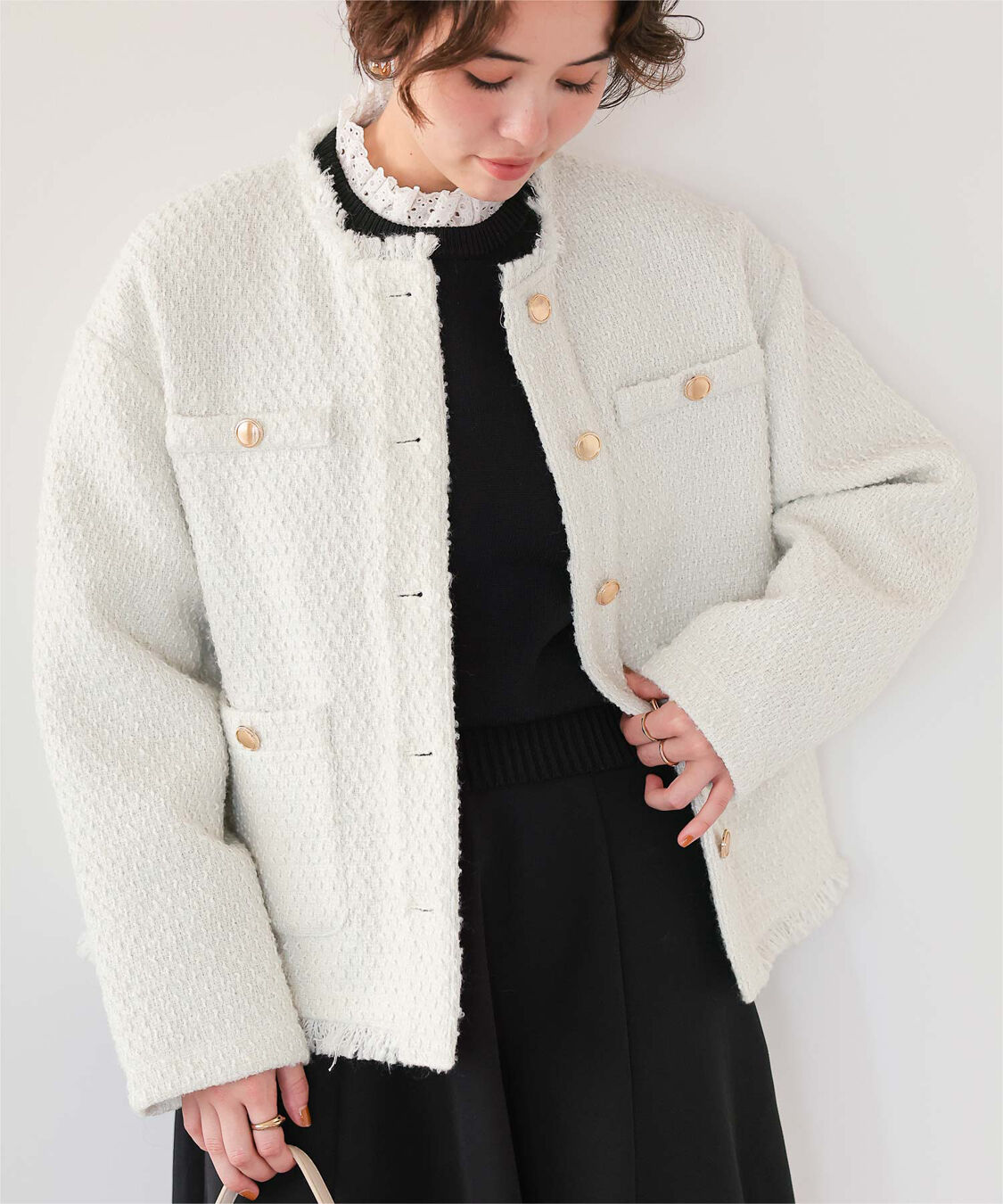 titivate「ツイードジャケット」|ノーカラージャケット|オフホワイト