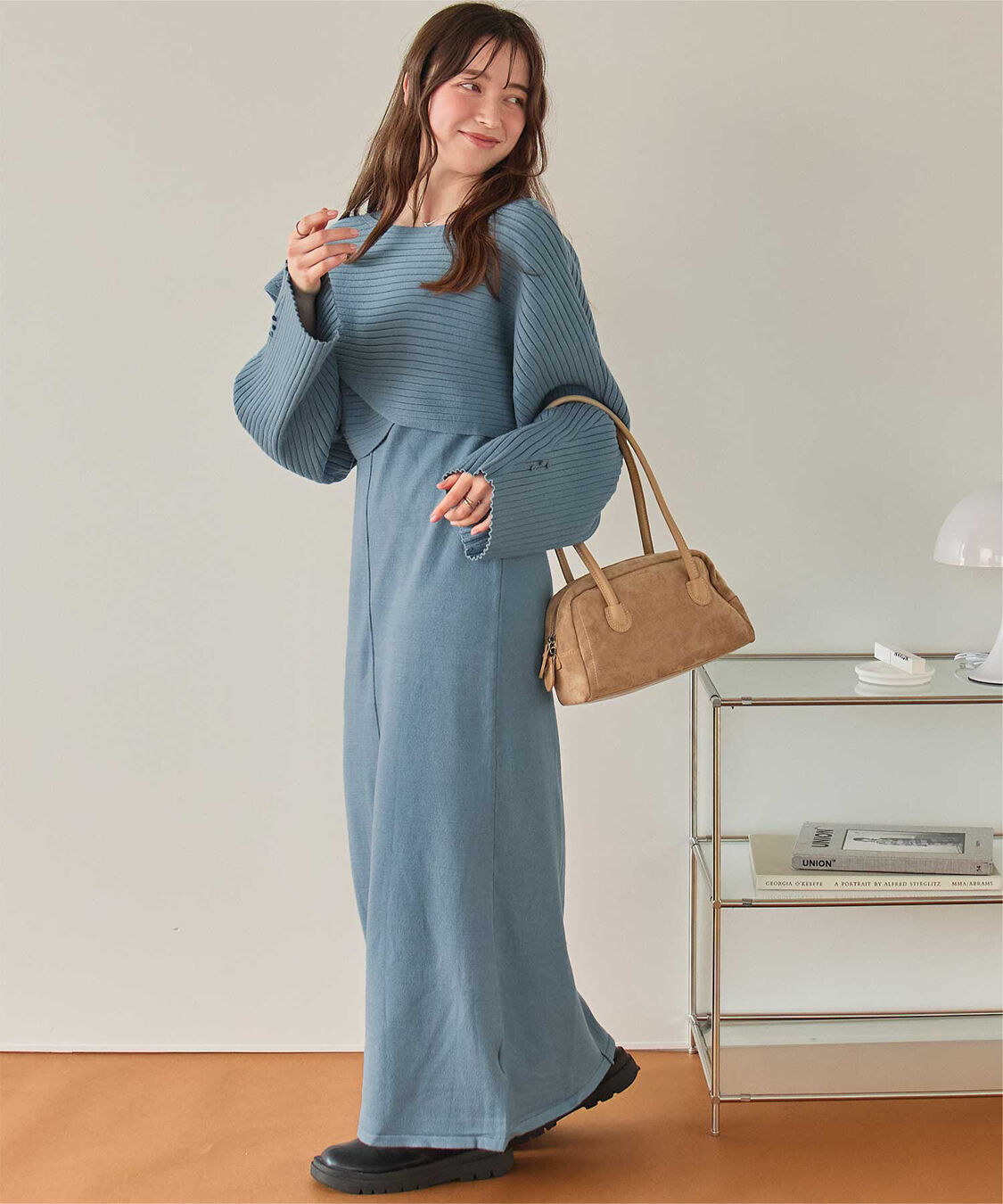 titivate「カシュクールリブトップスニットセットワンピース」|ワンピース|ブルー