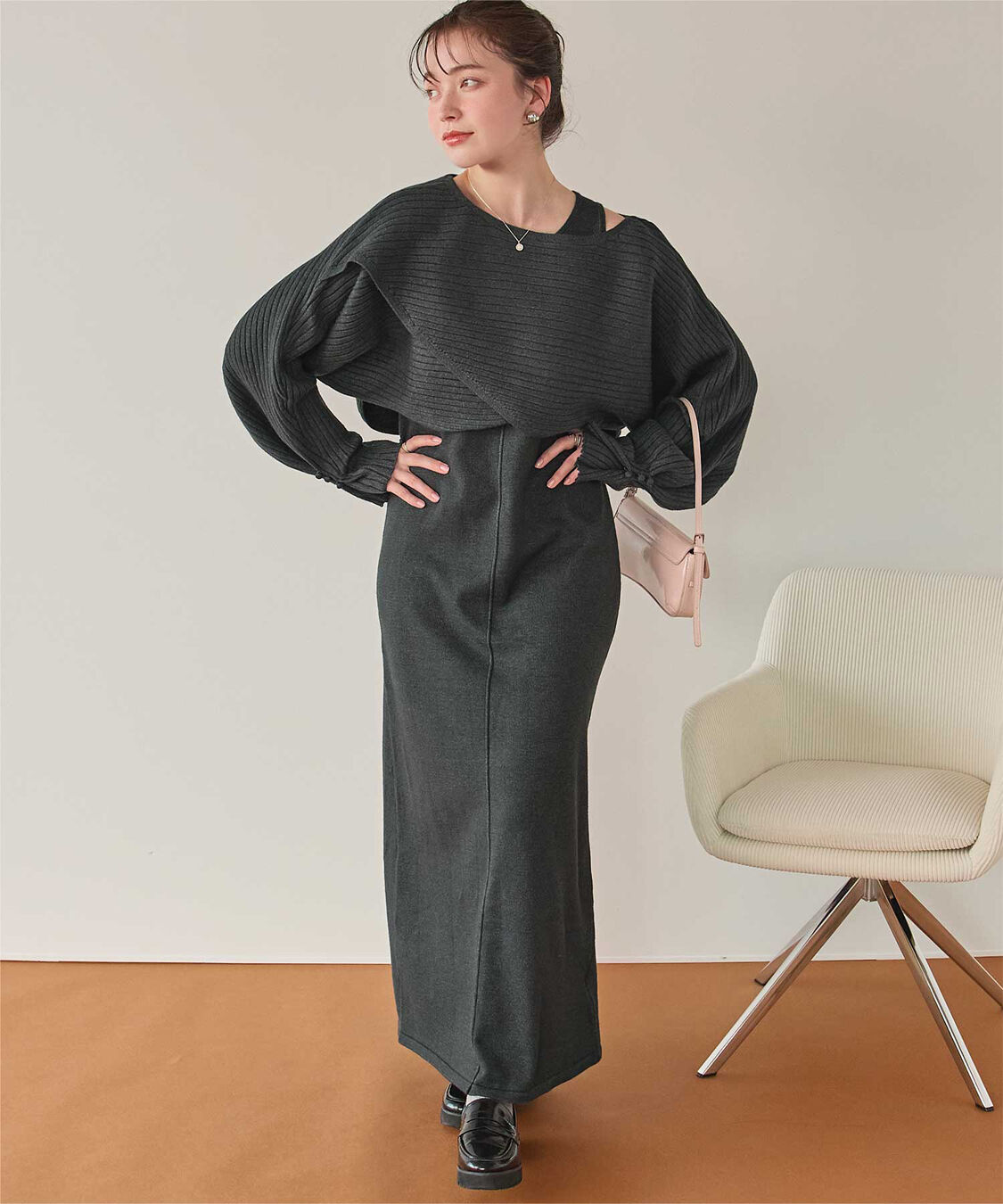 titivate「カシュクールリブトップスニットセットワンピース」|ワンピース|