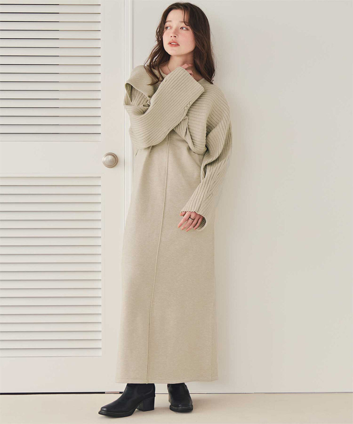 titivate「カシュクールリブトップスニットセットワンピース」|ワンピース|ライトベージュ