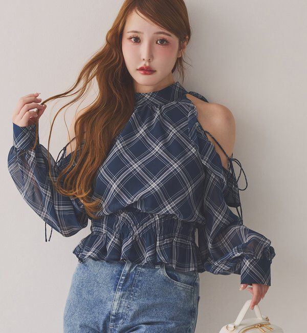  「バックリボンアメスリブラウス」|シャツ・ブラウス|ネイビー