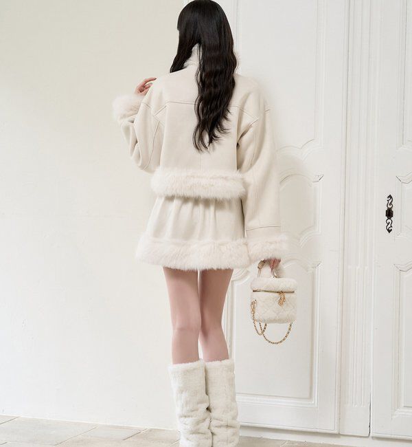  「【リボン取り外し可能】フェイクムートンリボンアウター」|ダウンベスト・ベスト|