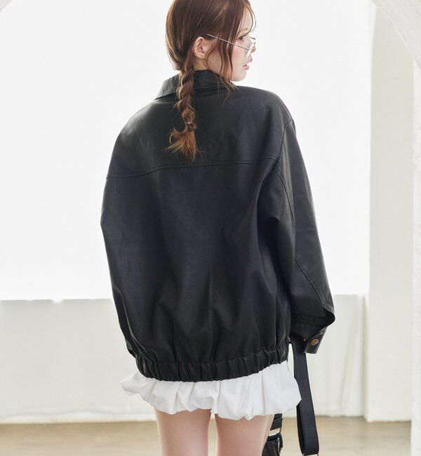  「ミドルエコレザージャケット」|テーラードジャケット|