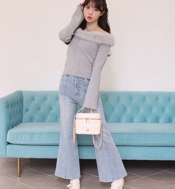  「後ろ刺繍美脚ストレッチフレアデニム」|その他|