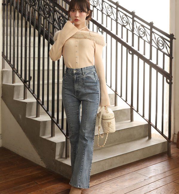  「後ろ刺繍美脚ストレッチフレアデニム」|その他|