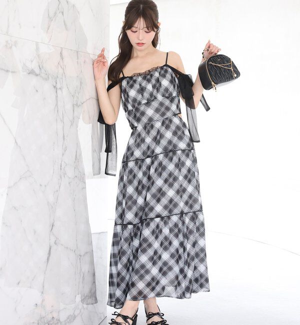  「【SMサイズ展開あり】サイドカットリボンロングキャミワンピース」|ワンピース|