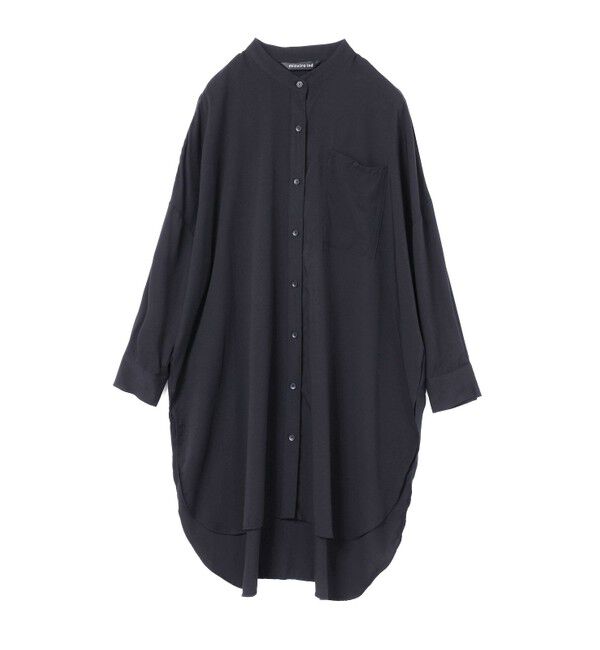 mizuiro ind「mizuiro ind  バンドカラーロングシャツ」|ワンピース|ネイビー