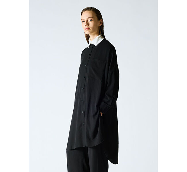 mizuiro ind「mizuiro ind  バンドカラーロングシャツ」|ワンピース|