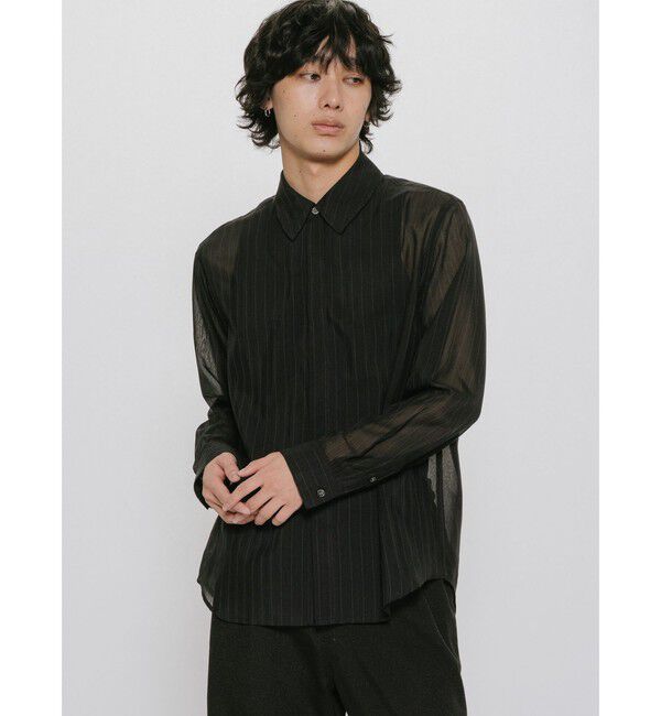 MIDIUMISOLID「MIDIUMISOLID Men&rsquo;s シアーストライプシャツ」|シャツ・ブラウス|ブラック