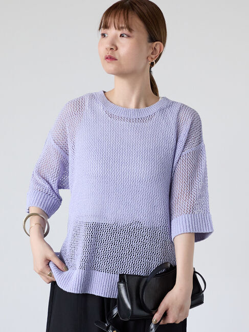 Lugnoncure「メッシュ編みハーフスリーブニット」|ニット・セーター|パープル