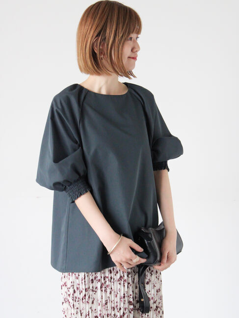 Lugnoncure「アソート袖口シャーリングブラウス」|シャツ・ブラウス|チャコールグレー