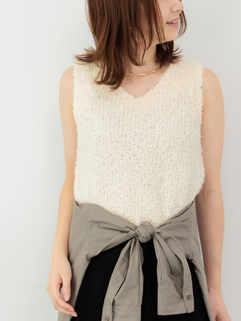 Te chichi TERRASSE「リボンヤーンニットベスト」|ニット・セーター|オフホワイト