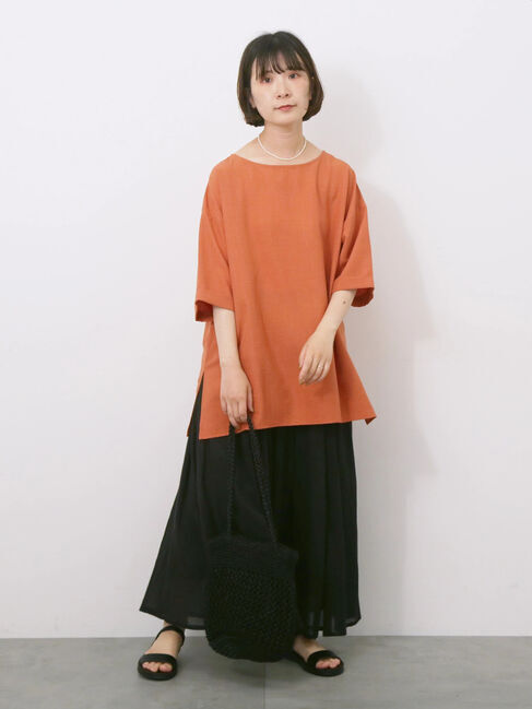 Samansa Mos2 blue「リネンタッチワイドブラウス」|シャツ・ブラウス|