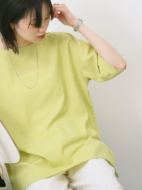 Samansa Mos2 blue「リネンタッチワイドブラウス」|シャツ・ブラウス|