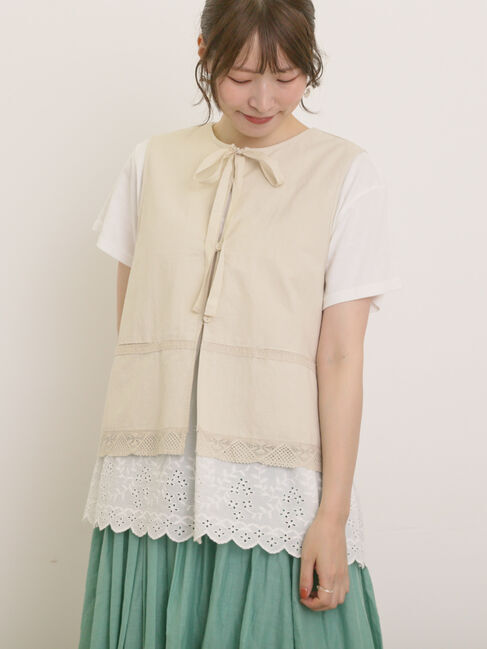 Samansa Mos2「レース付きリボン開きベスト」|ダウンベスト・ベスト|