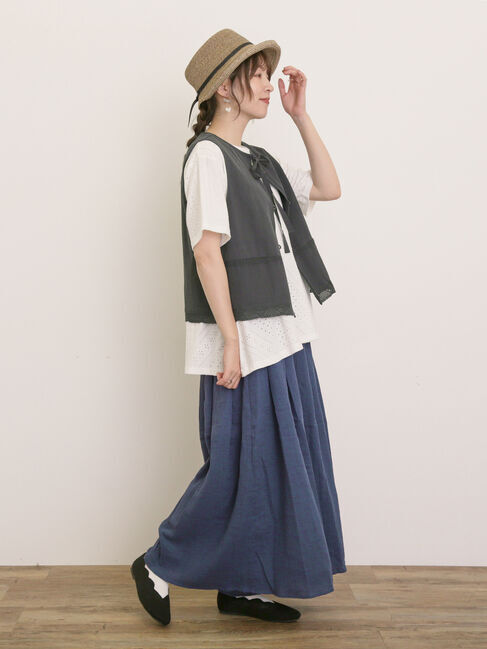 Samansa Mos2「レース付きリボン開きベスト」|ダウンベスト・ベスト|