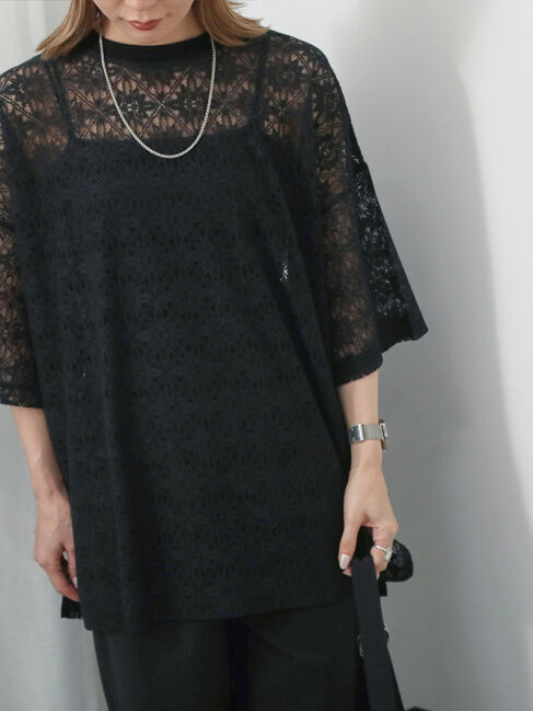 Samansa Mos2 blue「レースTシャツ」|Tシャツ・カットソー|