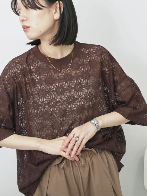 Samansa Mos2 blue「レースTシャツ」|Tシャツ・カットソー|