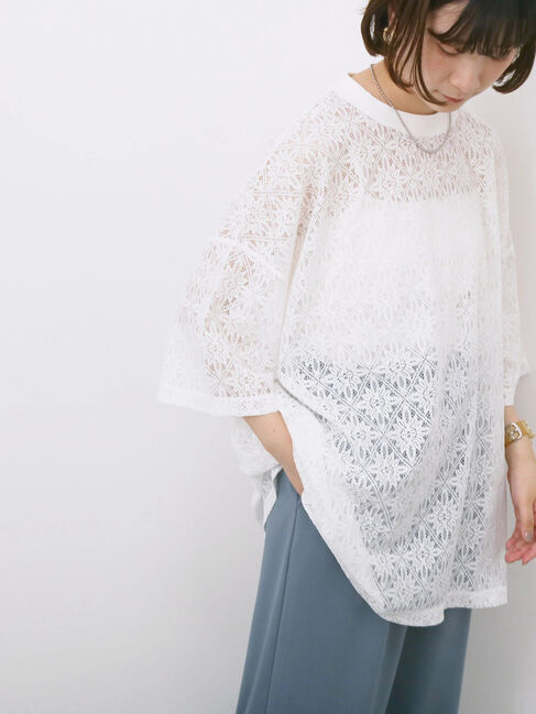 Samansa Mos2 blue「レースTシャツ」|Tシャツ・カットソー|