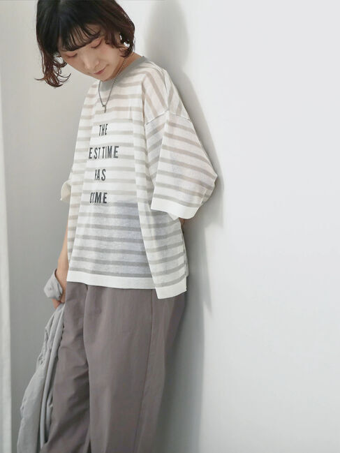 Samansa Mos2 blue「ボーダーロゴニットプルオーバー」|ニット・セーター|