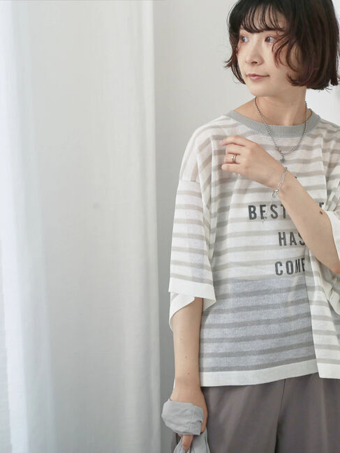 Samansa Mos2 blue「ボーダーロゴニットプルオーバー」|ニット・セーター|