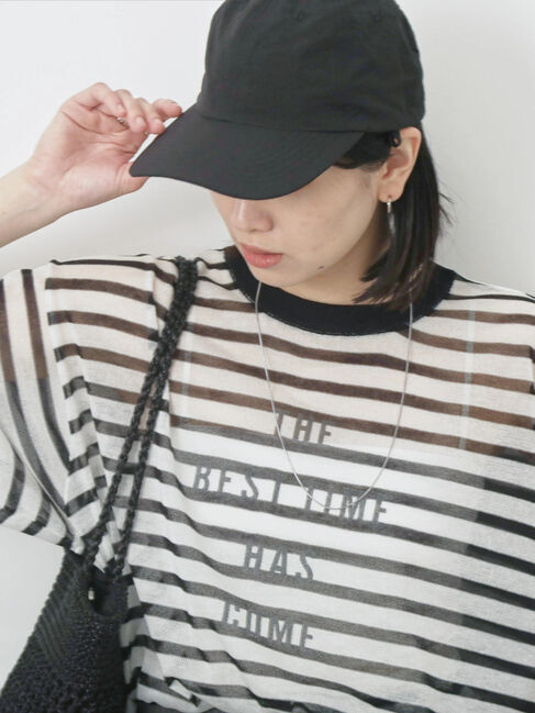 Samansa Mos2 blue「ボーダーロゴニットプルオーバー」|ニット・セーター|