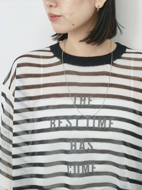 Samansa Mos2 blue「ボーダーロゴニットプルオーバー」|ニット・セーター|